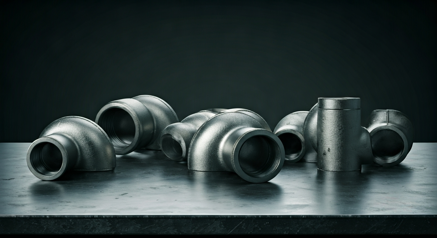 Stainless steel 90-degree elbows on table