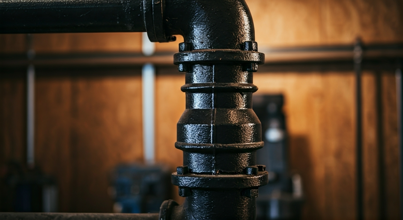 black-painted 90-degree pipe elbow connected