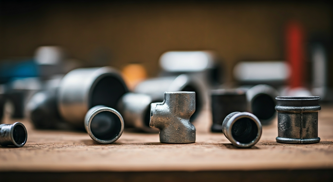 metal pipe elbows on table