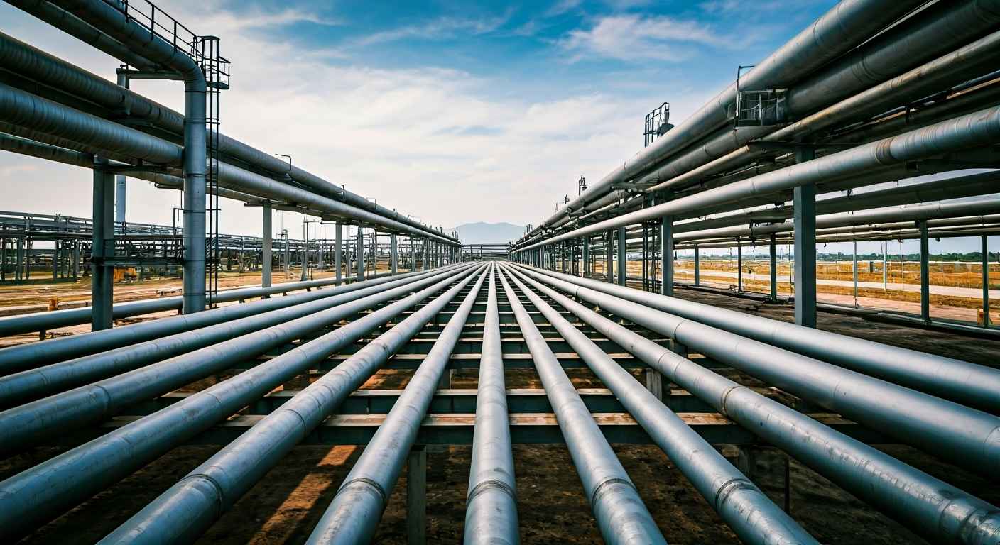 Industrial pipe network with welded elbows