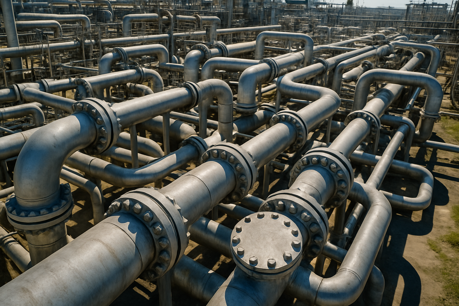 Aerial of piping with blind flanges