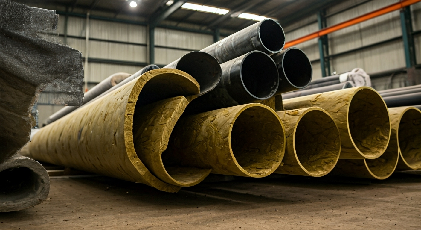 different insulation pipes on racks
