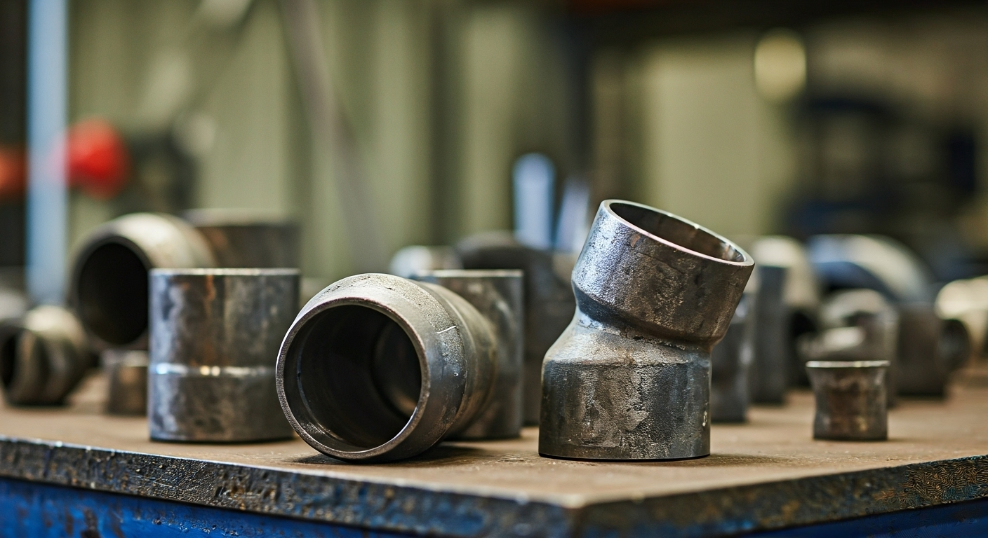 Steel pipe elbows on workbench