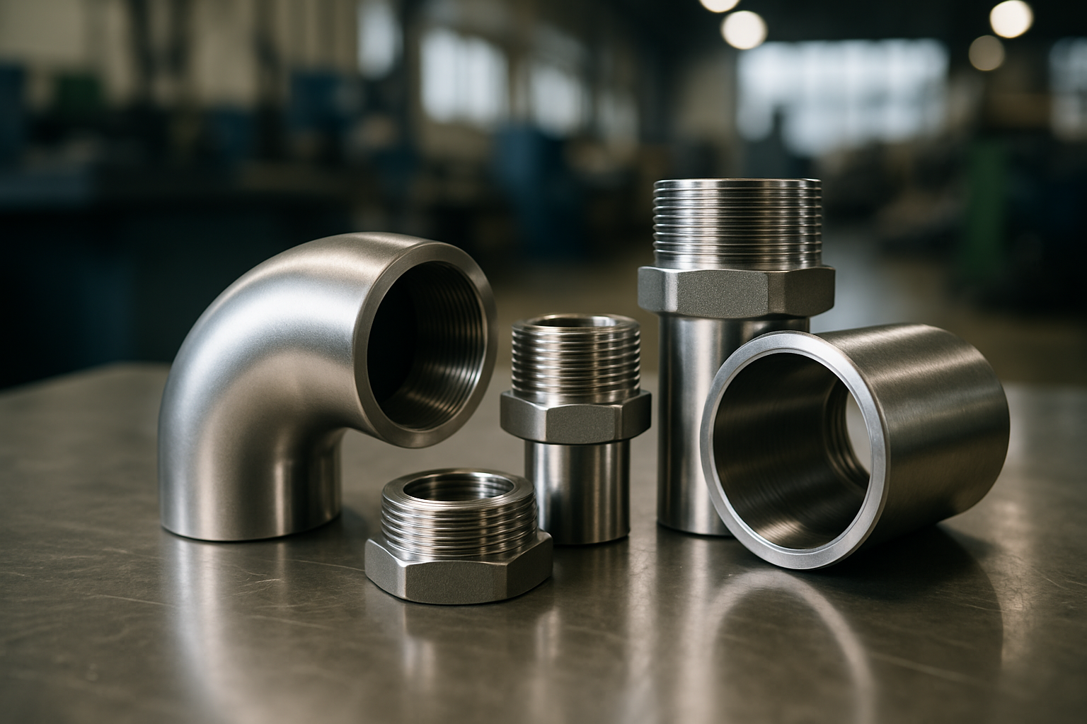 Stainless steel pipe fittings close-up