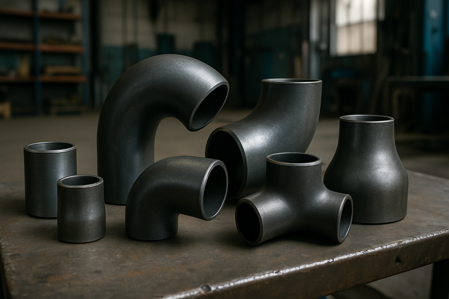carbon steel fittings on workbench