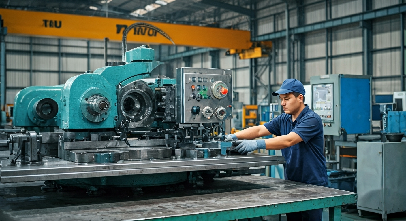 factory workers making pipe fittings