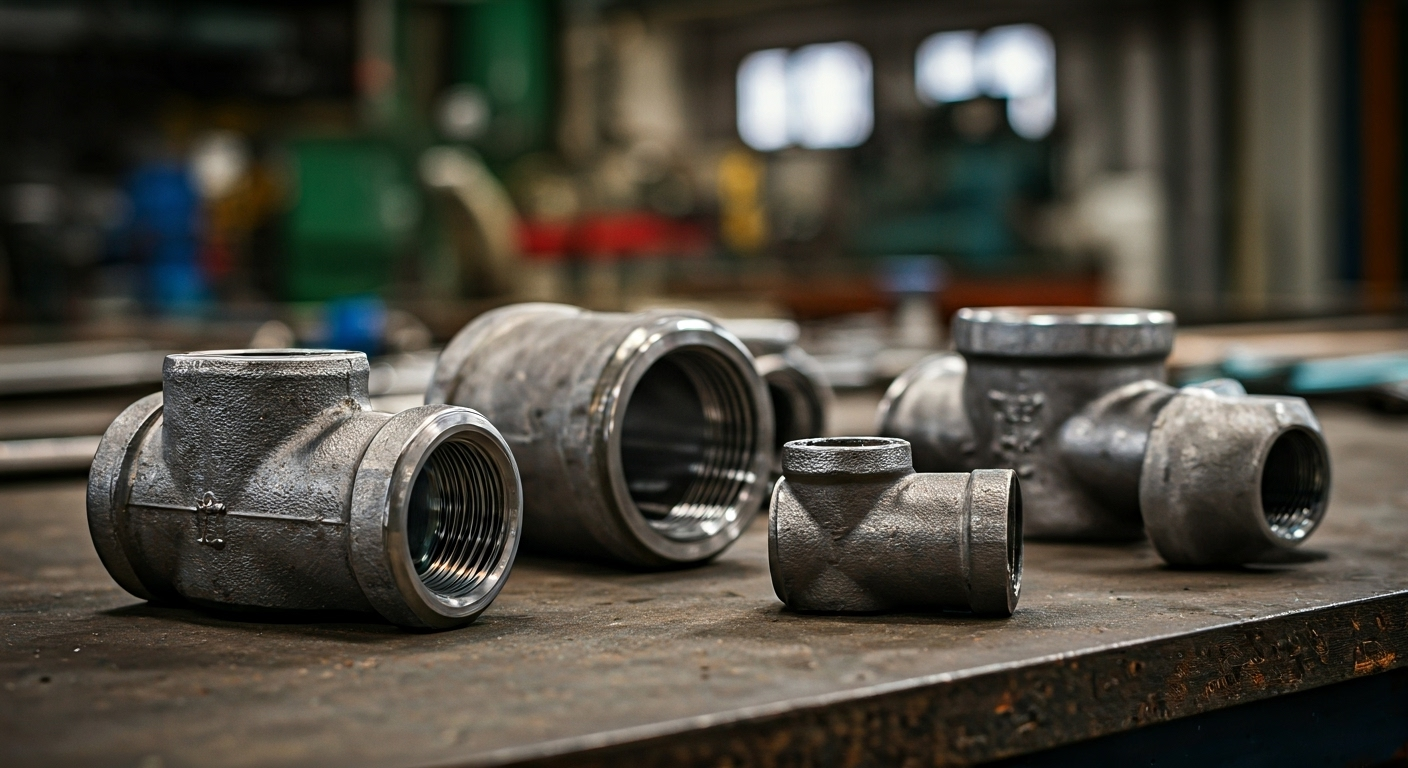 carbon steel tees on workbench