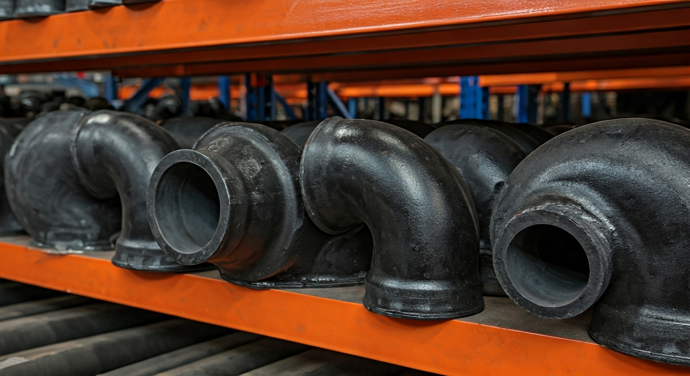 Steel pipe elbows in warehouse
