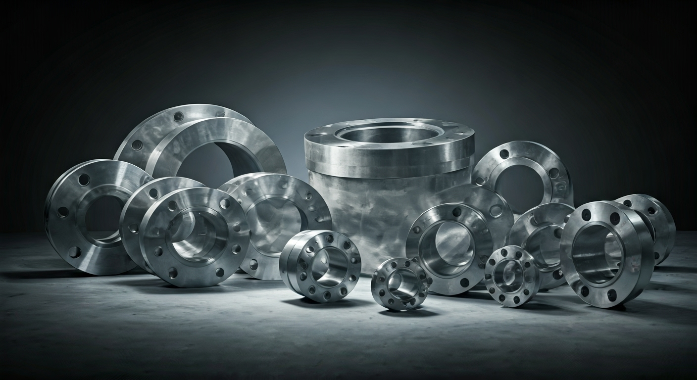 various weld neck flanges displayed