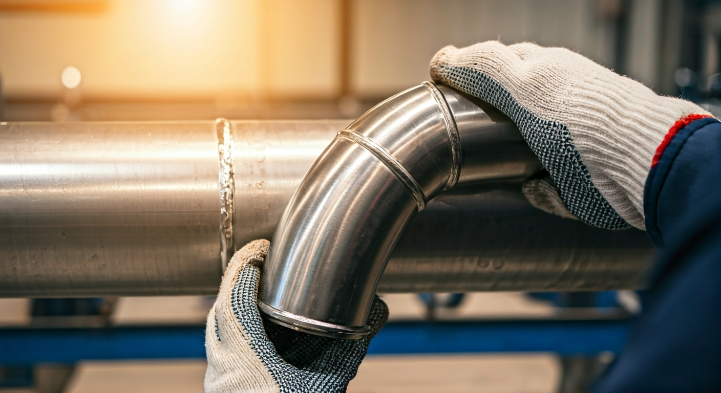 Installing stainless elbow onto pipeline