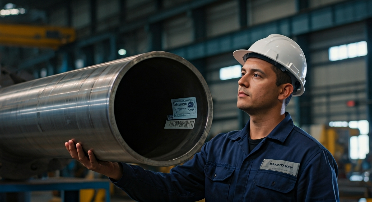 Engineer checks certified pipe elbows