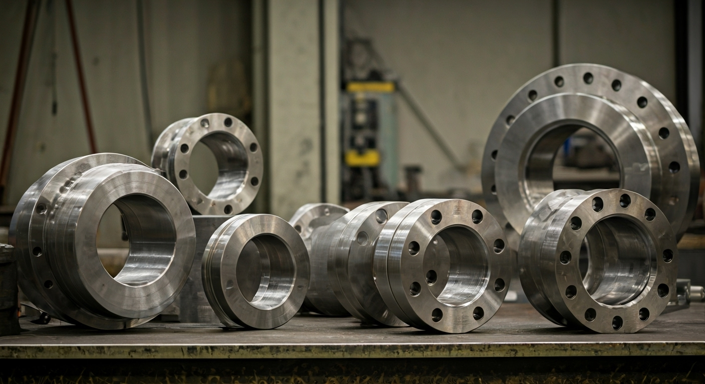 Various blind flanges on workbench