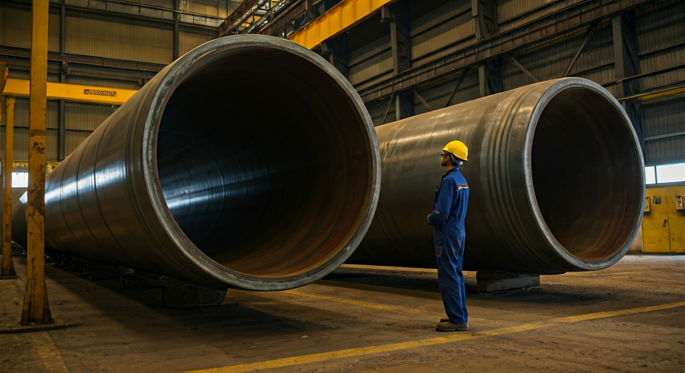 worker inspecting pipe bends
