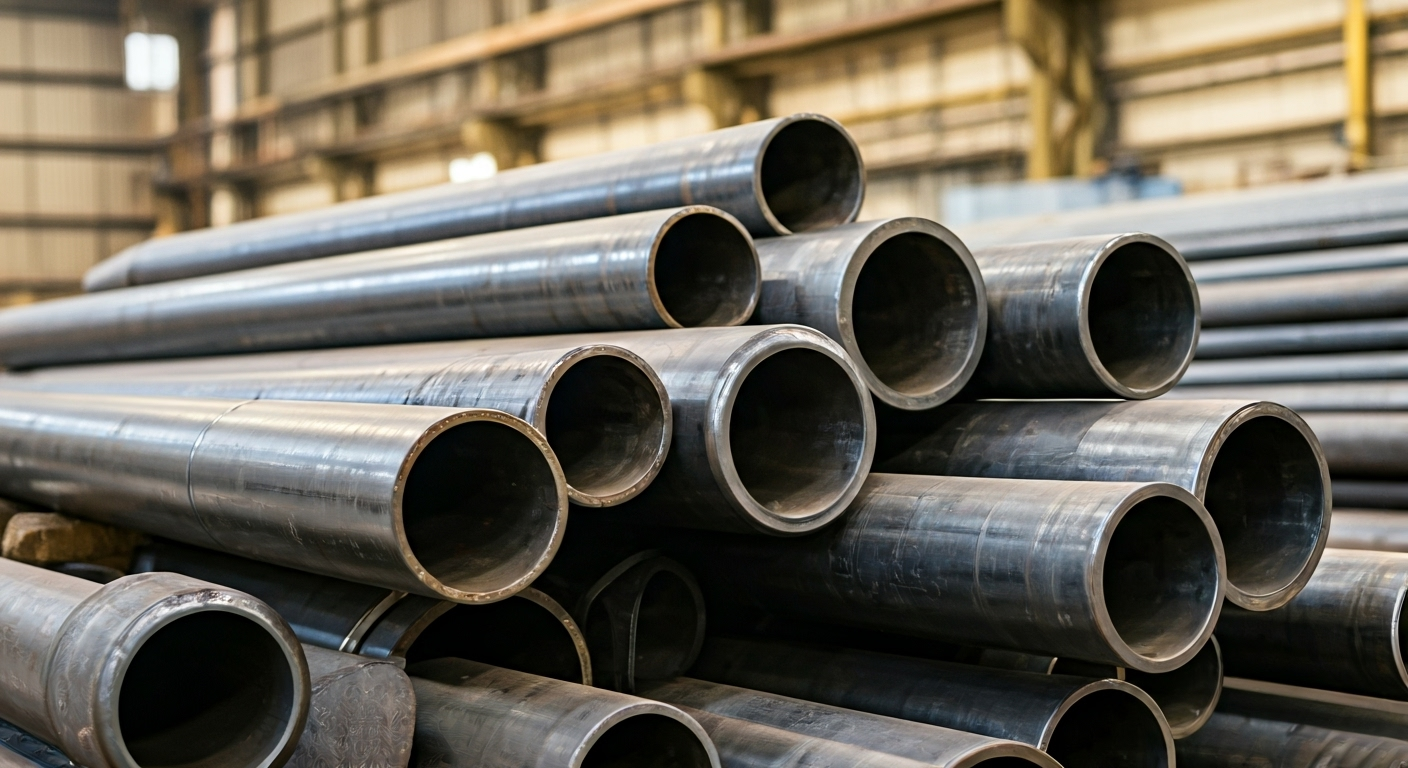 Steel pipe bends and elbows in warehouse