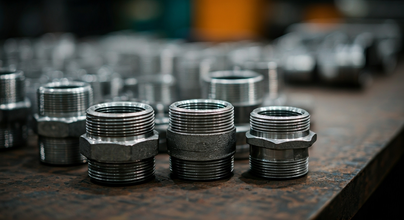carbon steel tee fittings close-up