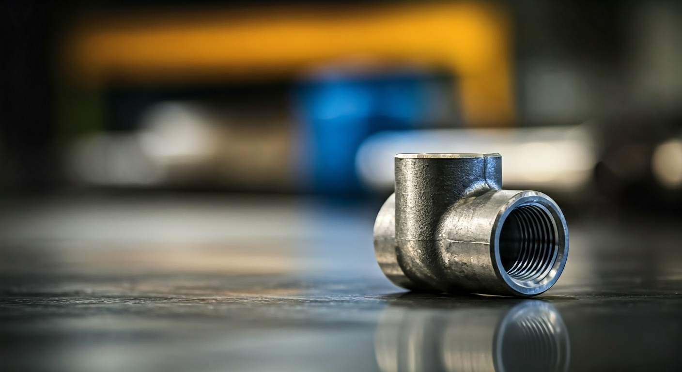 close-up carbon steel tee fitting