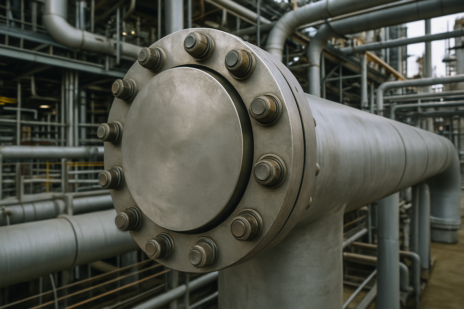 Blind flange on industrial pipe