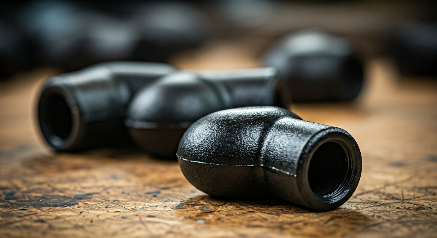 Raccordi a gomito in vernice nera in primo piano