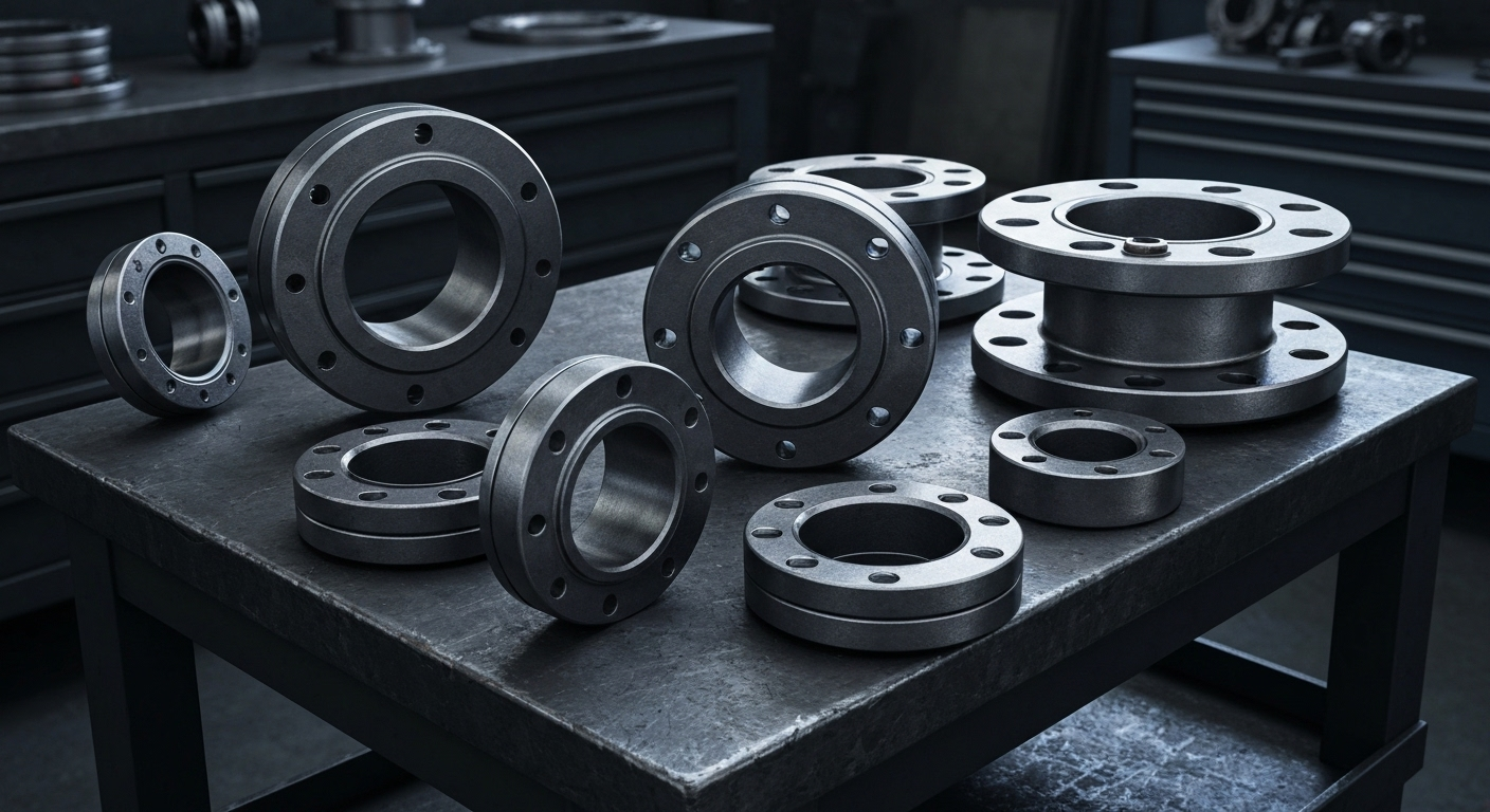 carbon steel flanges on workbench