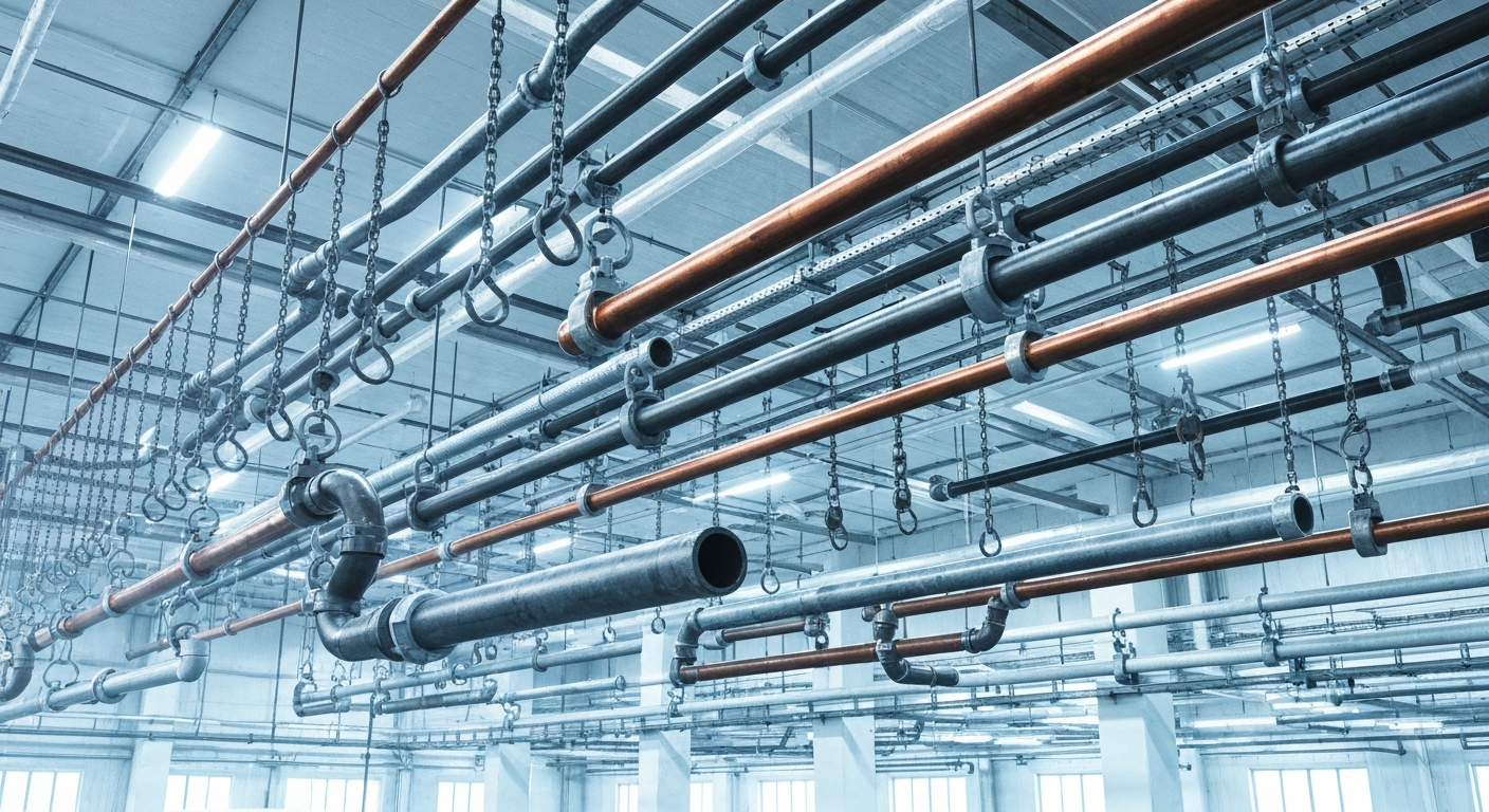 Digital art of pipe hangers in use