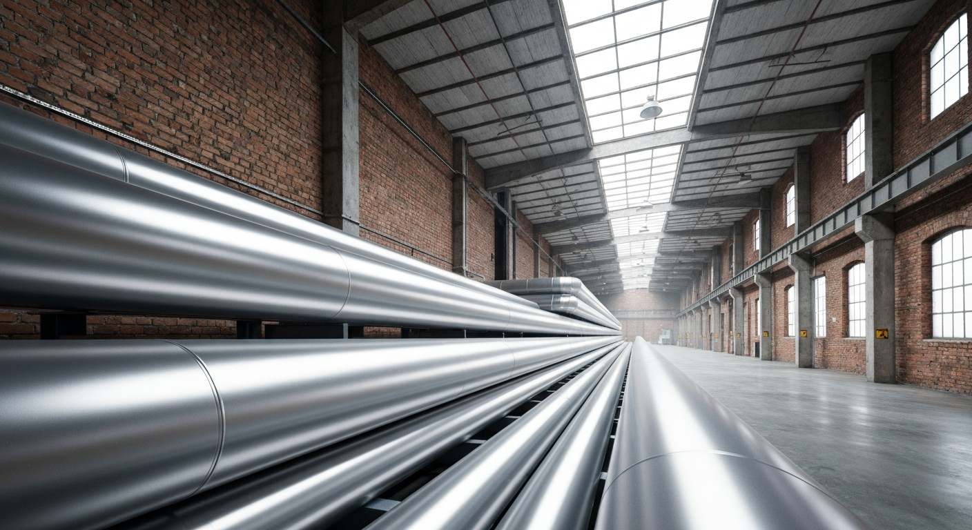 Modern insulated steel pipes warehouse