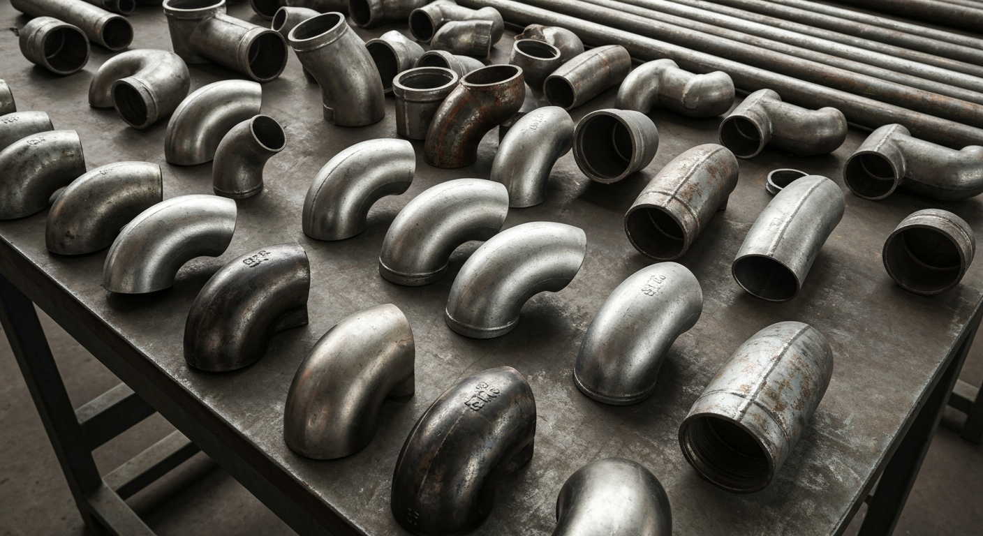 Various 2-inch steel elbows displayed