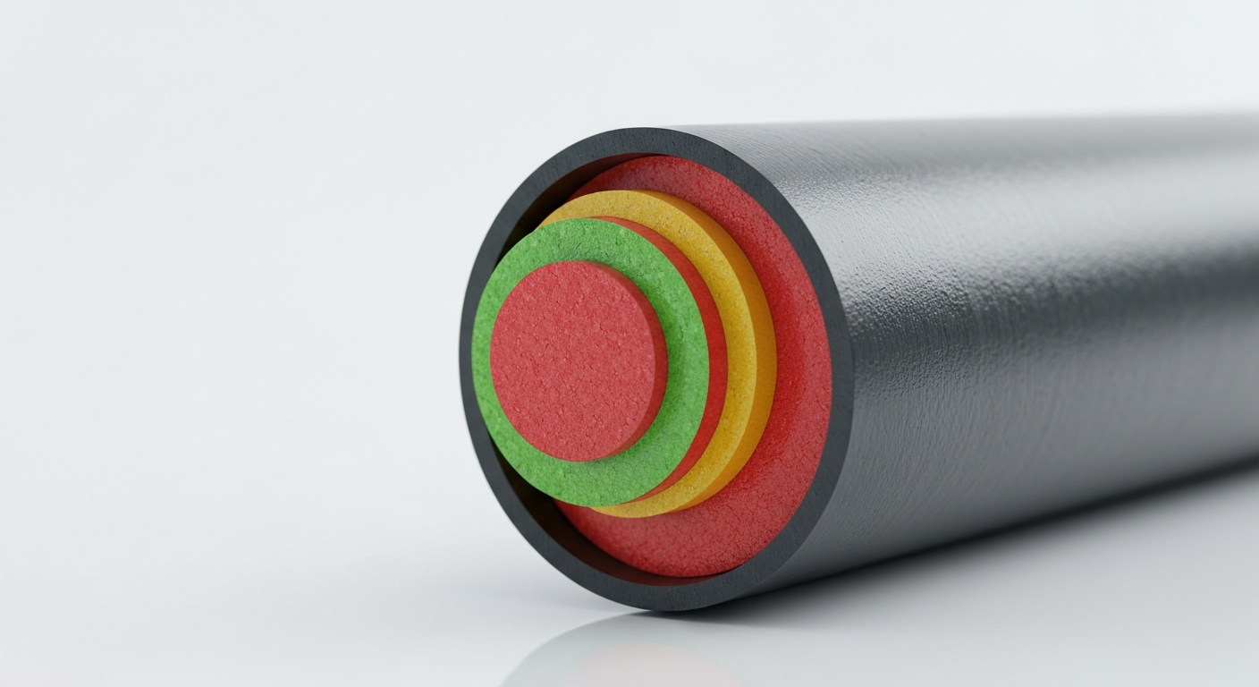 Close-up of 3PE coated steel pipe