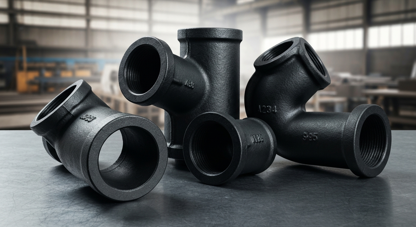 Assorted black-painted pipe fittings