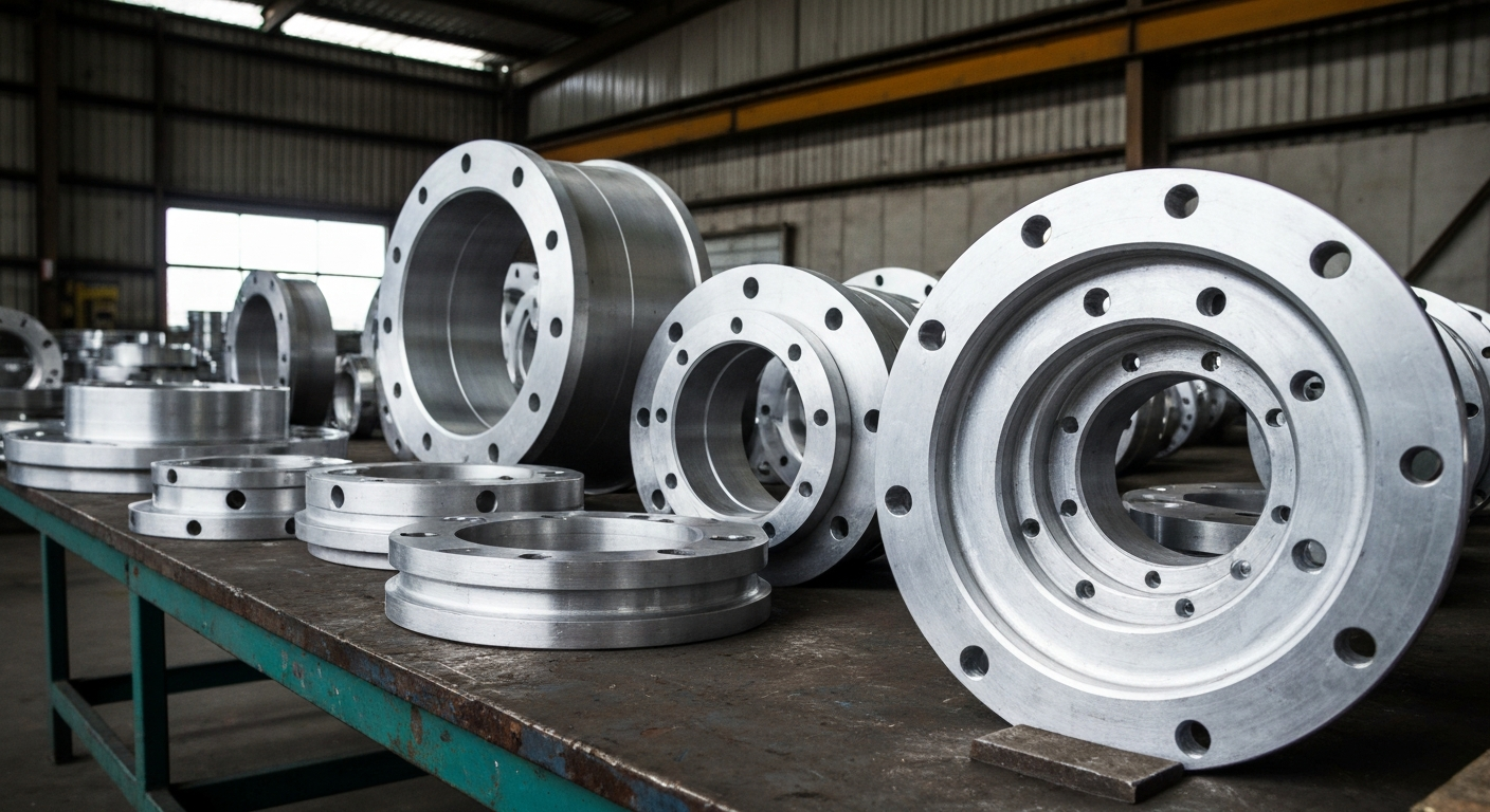 Aluminum flanges on industrial table