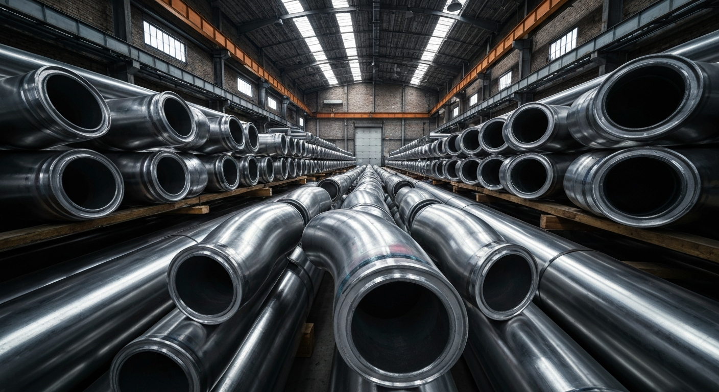 Stacked steel pipe elbows warehouse